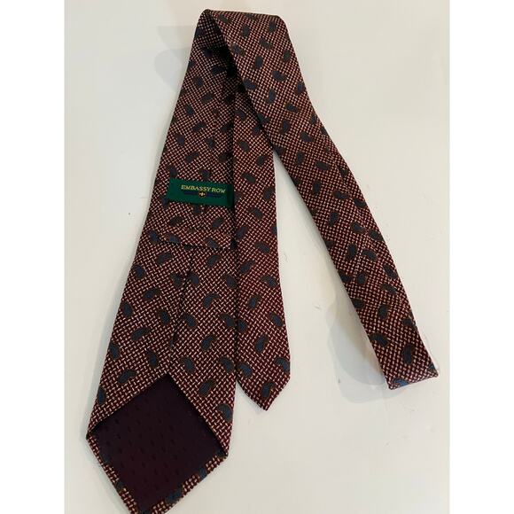 Embassy Row Men's Silk Neck Tie Hand Sewn Made in USA Brown Blue Paisley JL - Picture 3 of 8